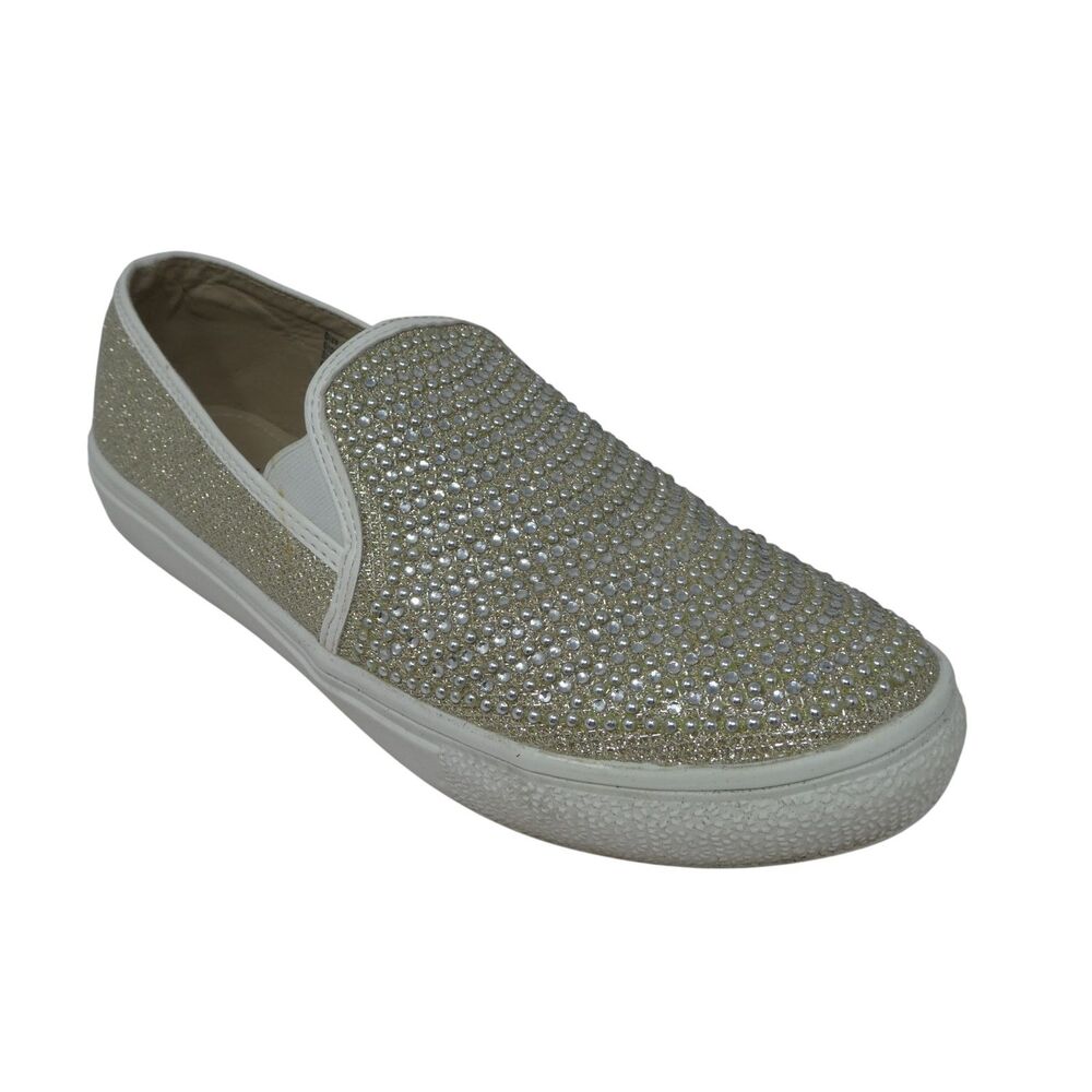 Hot‎ Tomato Reactor Silver Rhinestone Bling Slip On Sneakers Loafers